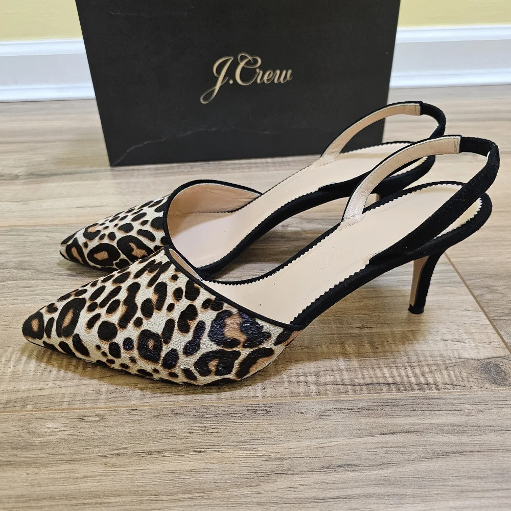 🎉HOST PICK🎉J.Crew Calf Hair Colette Asymmetrical Slingback Pumps In Leopard - Picture 4 of 17